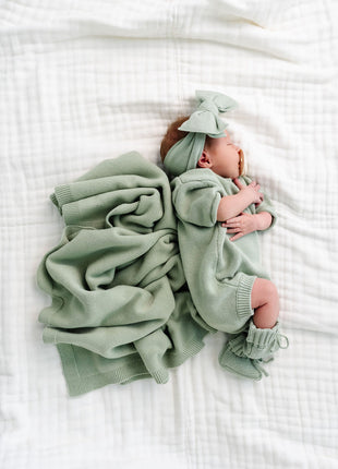 Model Wearing Lou Lou & Company Knit Headband - Sage