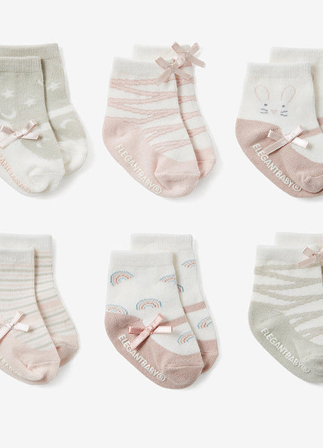 Elegant Baby Pink Mary Jane Non Slip Socks 6pk
