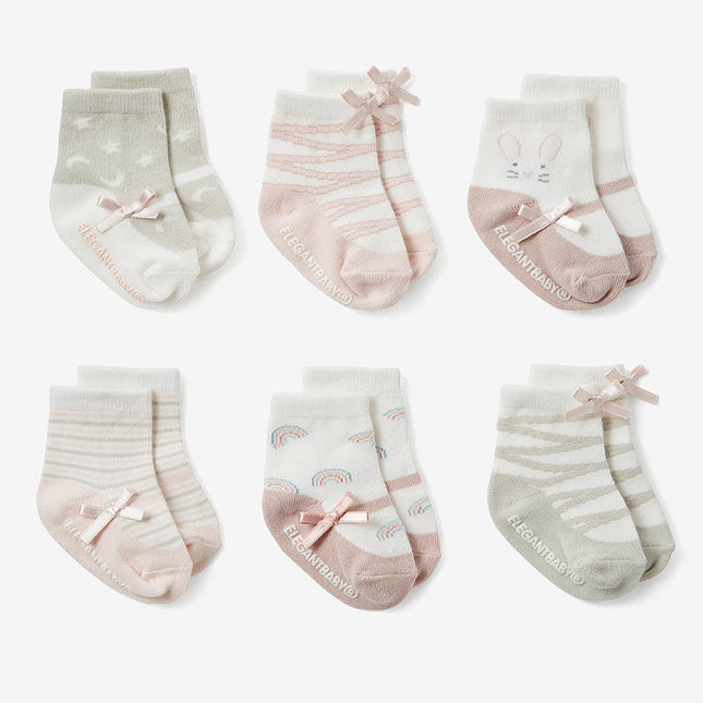 Elegant Baby Pink Mary Jane Non Slip Socks 6pk