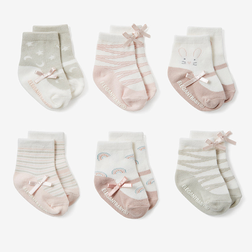 Elegant Baby Pink Mary Jane Non Slip Socks 6pk