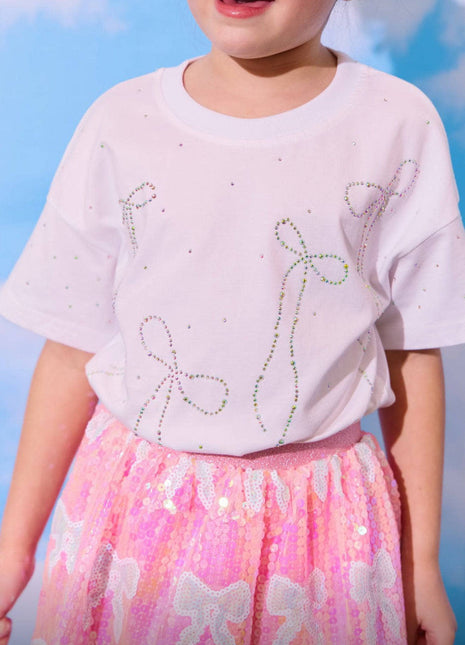 Model Wearing Lola And The Boys Crystal Bows T-shirt