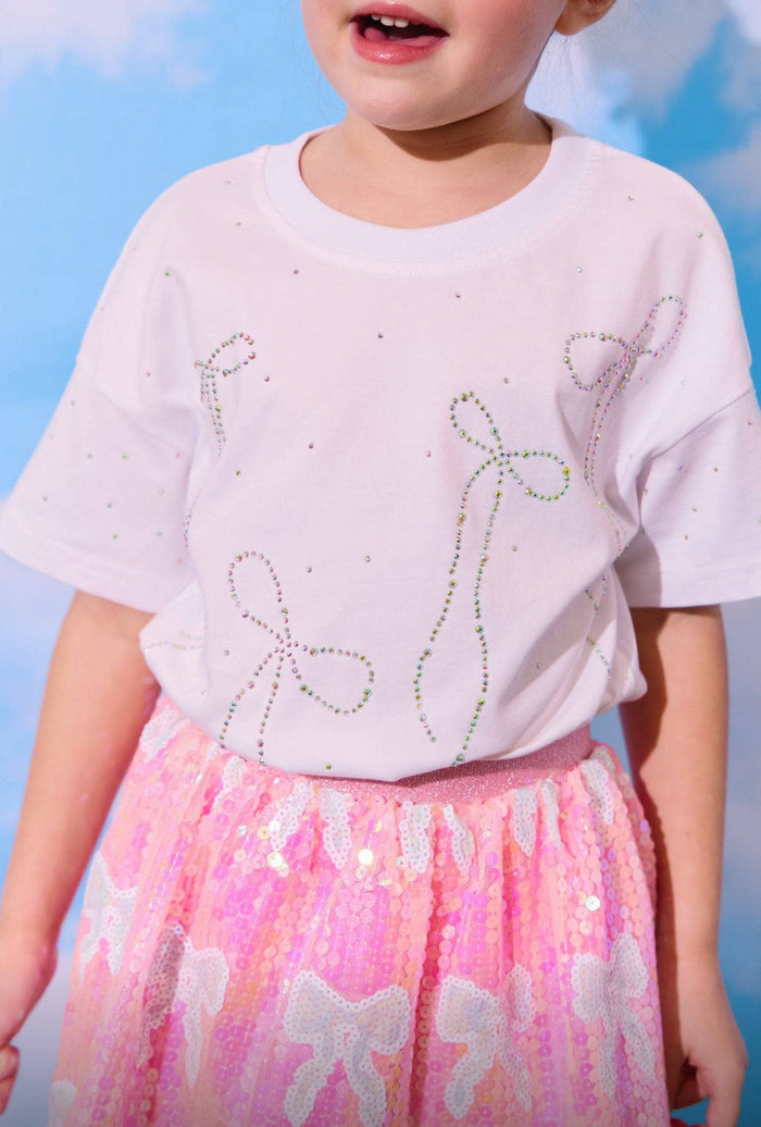 Model Wearing Lola And The Boys Crystal Bows T-shirt