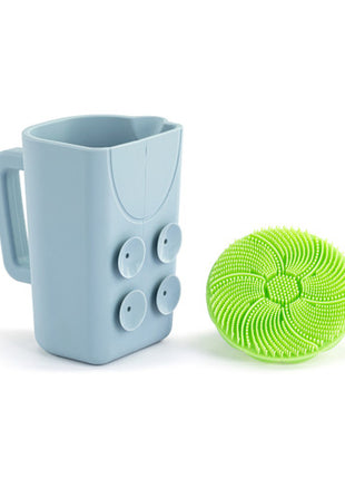 Demdaco Green Bathtime Brush + Blue Cup