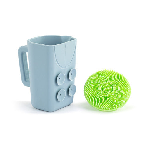 Demdaco Green Bathtime Brush + Blue Cup