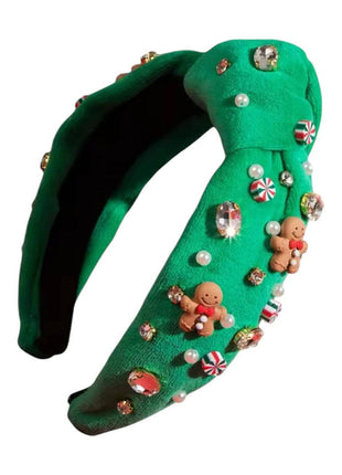 Lola And The Boys Gingerbread and Pearl Decor Headband - Green