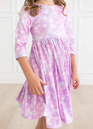 Model Wearing Mila & Rose Love Story 3/4 Sleeve Pocket Twirl Dress