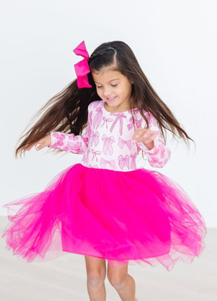 Model Wearing Mila & Rose Pretty in Pink Long Sleeve Tutu Dress
