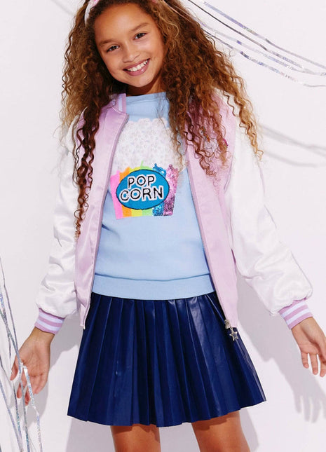 Model Wearing Lola And The Boys Pearls and Popcorn Sweatshirt