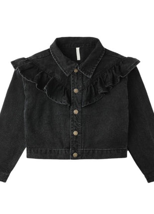 Rylee & Cru Ruffle Denim Jacket || Washed Black Front