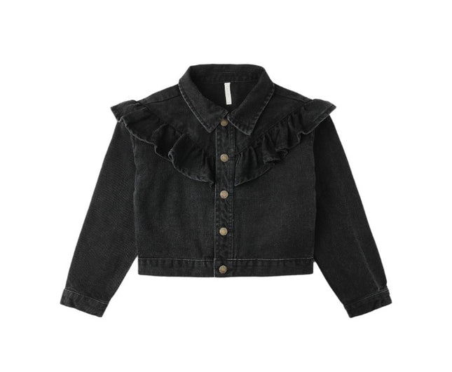Rylee & Cru Ruffle Denim Jacket || Washed Black Front
