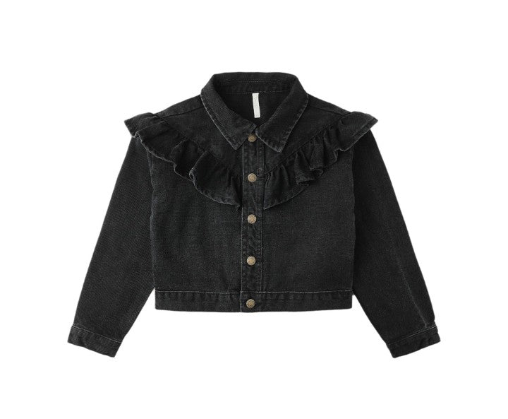 Rylee & Cru Ruffle Denim Jacket || Washed Black Front