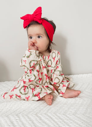 Model Wearing SpearmintLOVE Smocked Ruffle Tiered Dress, Wreath