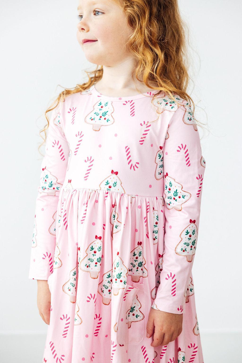 Model Wearing Mila & Rose Christmas Cookies L/S Pocket Twirl Dress
