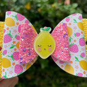 Four Little Lemons 4" Sparkly Yellow Lemon Vegan Leather Hair Bow