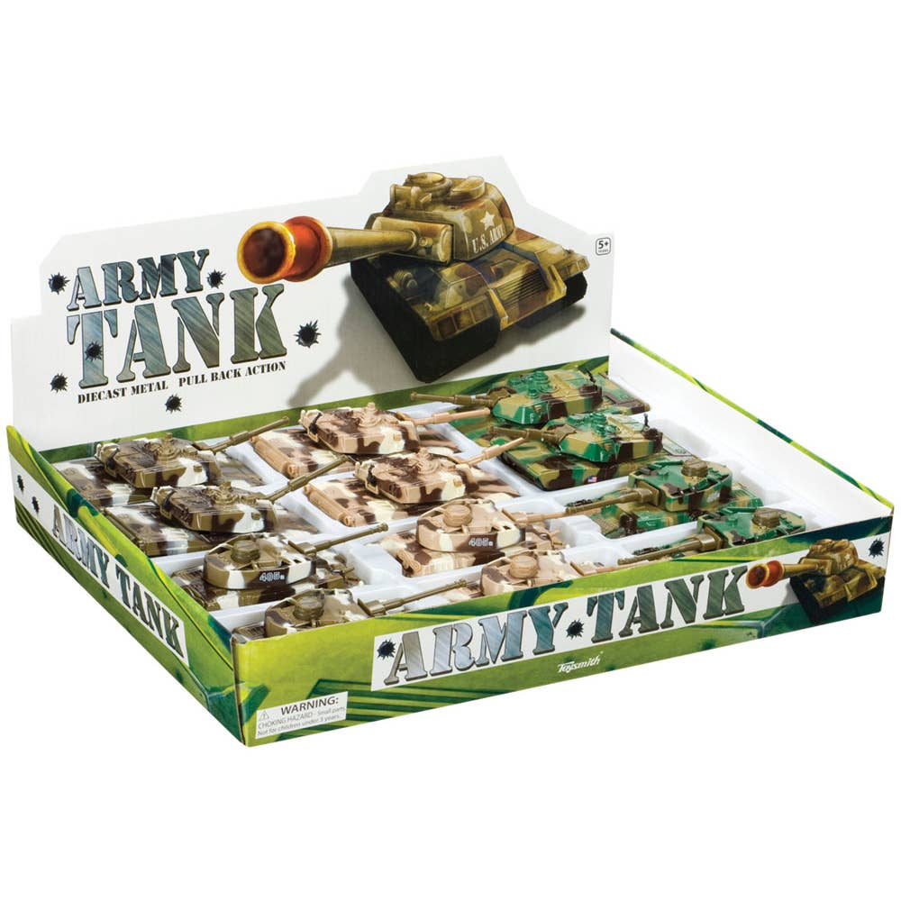 Toysmith Pull Back Army Tanks, Assorted, 4.5"