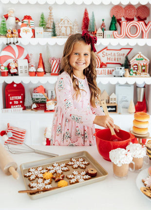 Model Wearing Mila & Rose Christmas Cookies L/S Pocket Twirl Dress