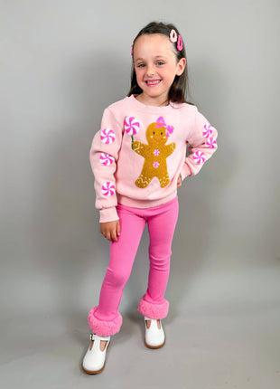 Model Wearing Three Wildflower Designs Gingerbread Patched Crewneck | Christmas 