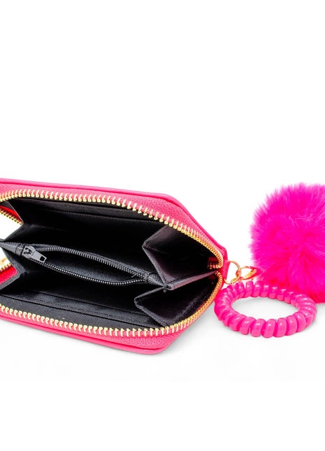 Tiny Treats 3D Bow Pom Pom Zip Wallet Open
