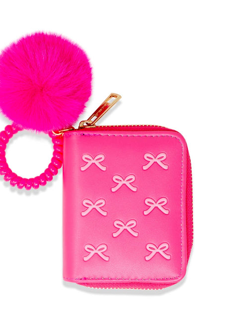 Tiny Treats 3D Bow Pom Pom Zip Wallet