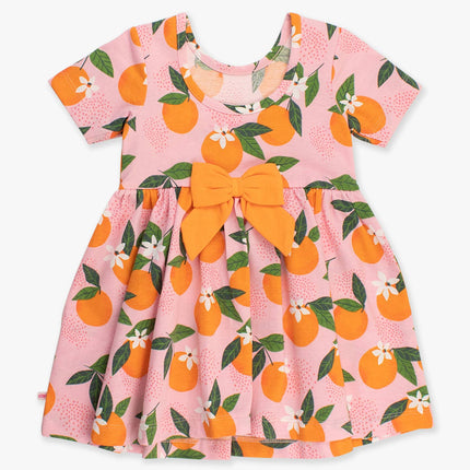 Rufflebutts + Rugged butts Girls Orange You the Sweetest Short Sleeve Knit Twirl Dress Back 