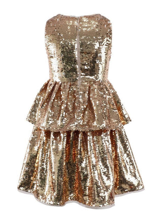 Lola And The Boys Golden Sequin Tier Dress Back