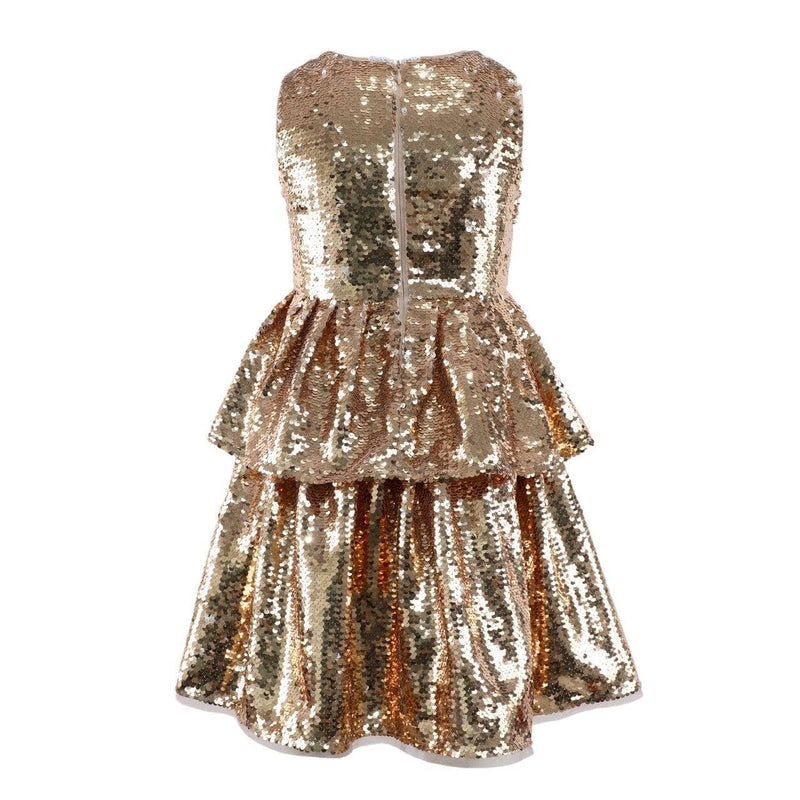 Lola And The Boys Golden Sequin Tier Dress Back