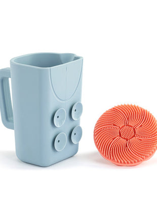 Demdaco Pink Bathtime Brush + Blue Cup