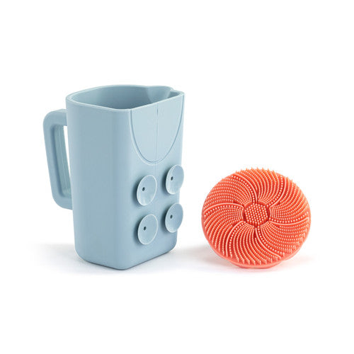 Demdaco Pink Bathtime Brush + Blue Cup