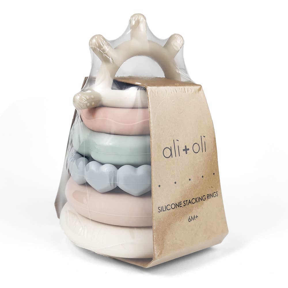 Ali + Oli Silicone Stacking Ring Sensory Play Tower Toy (6-pc) Sun