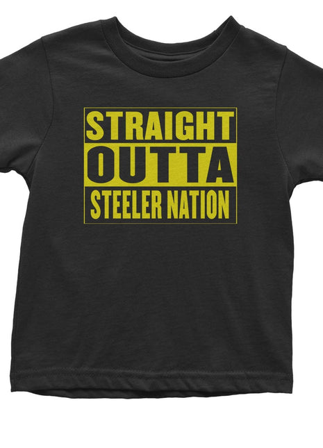 Expression Tees Straight Outta Steeler Nation Football Infant One-Piece Romper Bodysuit and Toddler T-Shirt