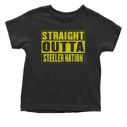Expression Tees Straight Outta Steeler Nation Football Infant One-Piece Romper Bodysuit and Toddler T-Shirt