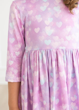 Model Wearing Mila & Rose Love Story 3/4 Sleeve Pocket Twirl Dress