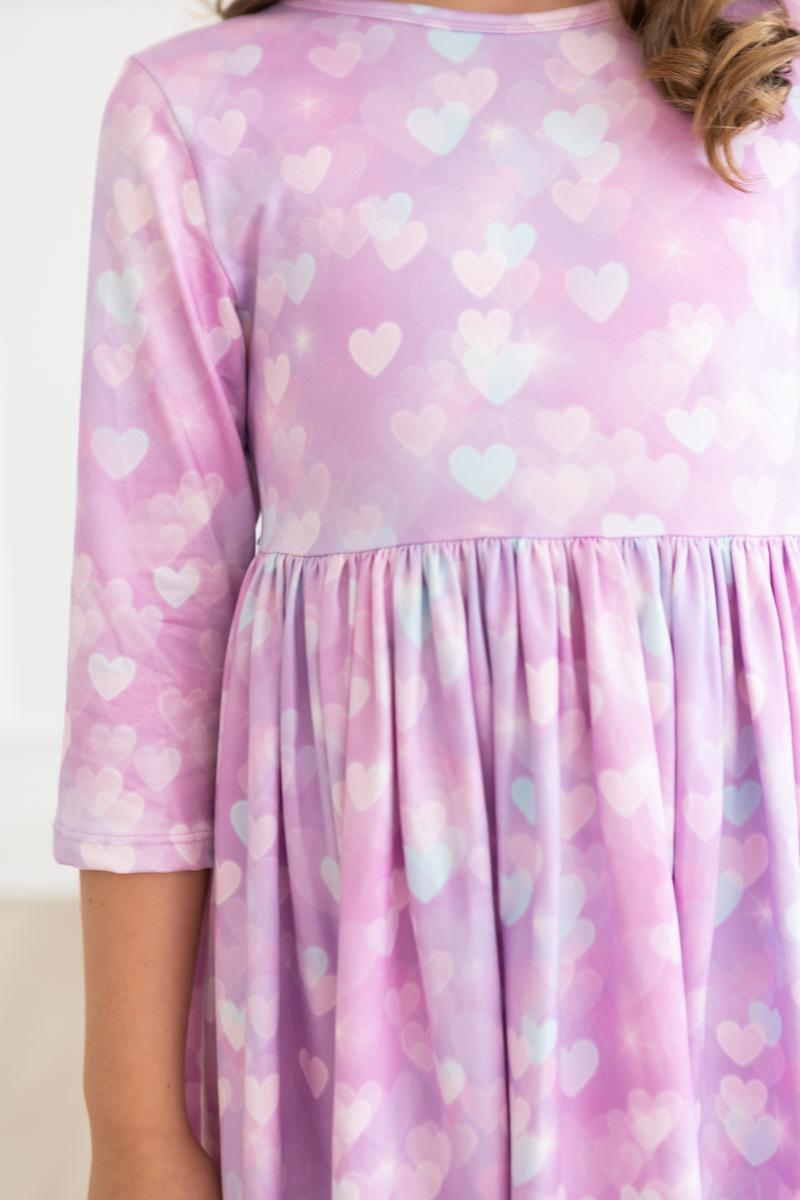 Model Wearing Mila & Rose Love Story 3/4 Sleeve Pocket Twirl Dress