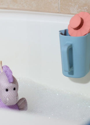 Demdaco Pink Bathtime Brush + Blue Cup