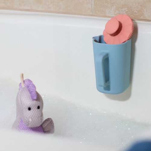 Demdaco Pink Bathtime Brush + Blue Cup