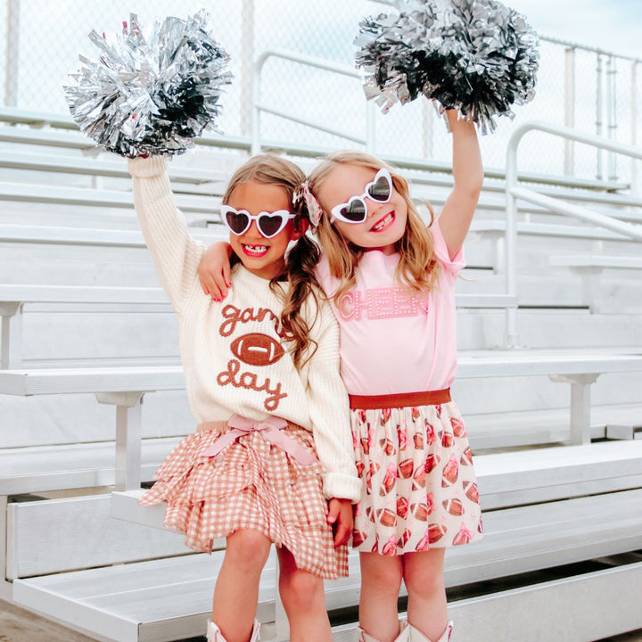 Model Wearing Sweet Wink Cheer Pearl Patch Short Sleeve T-Shirt - Ballet