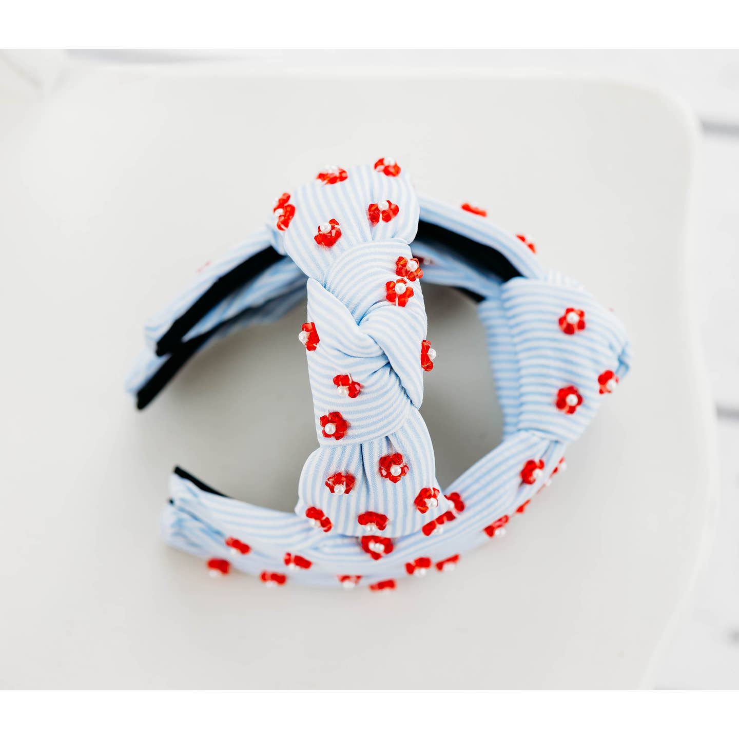 Beaded Headband - Pinstripe Poppies
