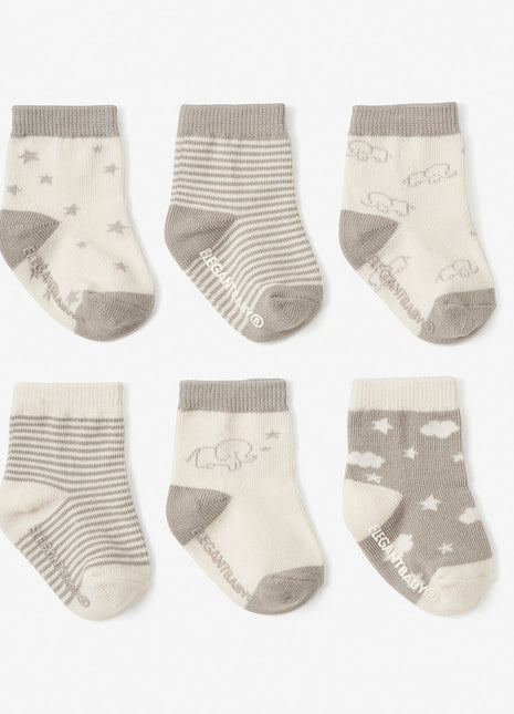 Elegant Baby Elephant Non Slip Baby Socks 6pk