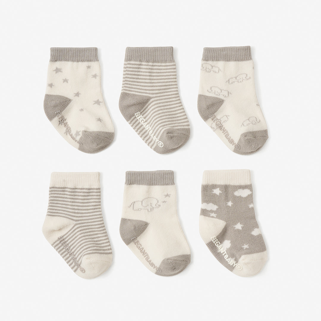 Elegant Baby Elephant Non Slip Baby Socks 6pk