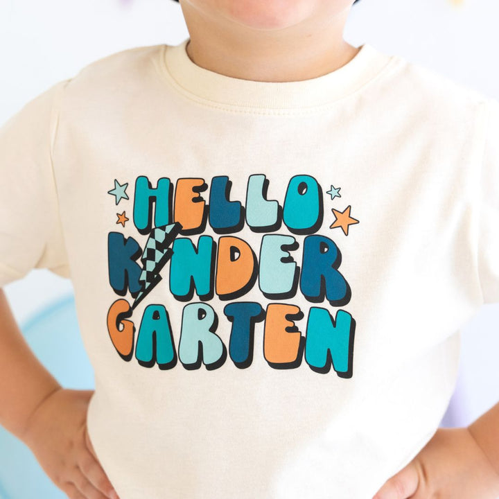 Model Wearing Sweet Wink Hello Kindergarten Short Sleeve T-Shirt - Natural