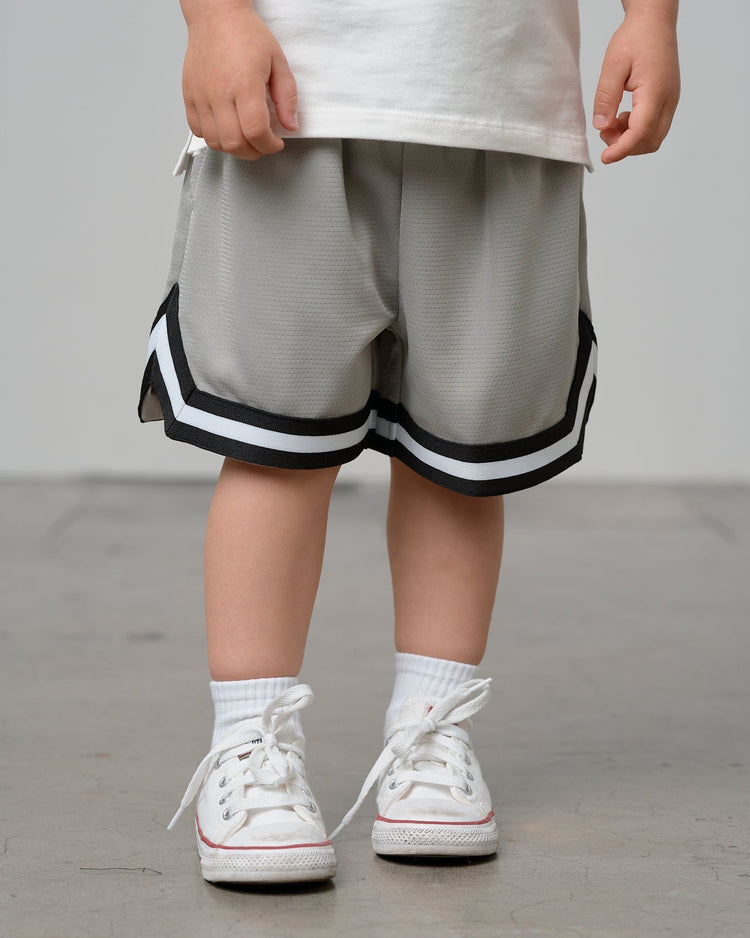 Model Wearing Little Bipsy Varsity Mesh Short - Grey