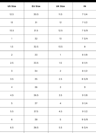 Steve Madden Shoe Size Chart