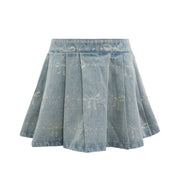 Lola And The Boys Sparkle Bows Denim Pleated Skirt Front