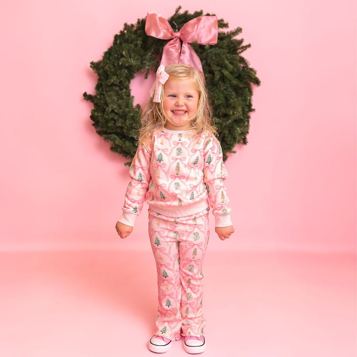 Model Wearing Sweet Winks Nutcracker Trellis Christmas Sweatshirt - Ballet
