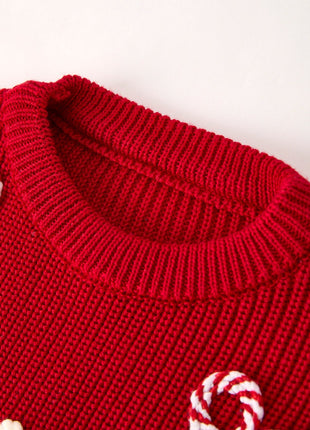 Rylee Faith Designs Mom and Me Winter Christmas Red "Merry" Pullover Sweater Details