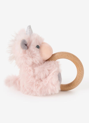 Elegant Baby Plush Unicorn Wooden Ring Rattle Side View