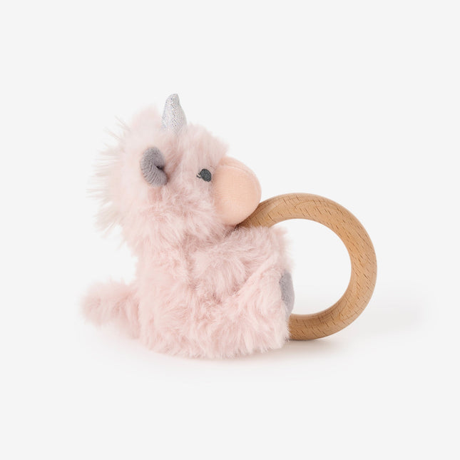 Elegant Baby Plush Unicorn Wooden Ring Rattle Side View