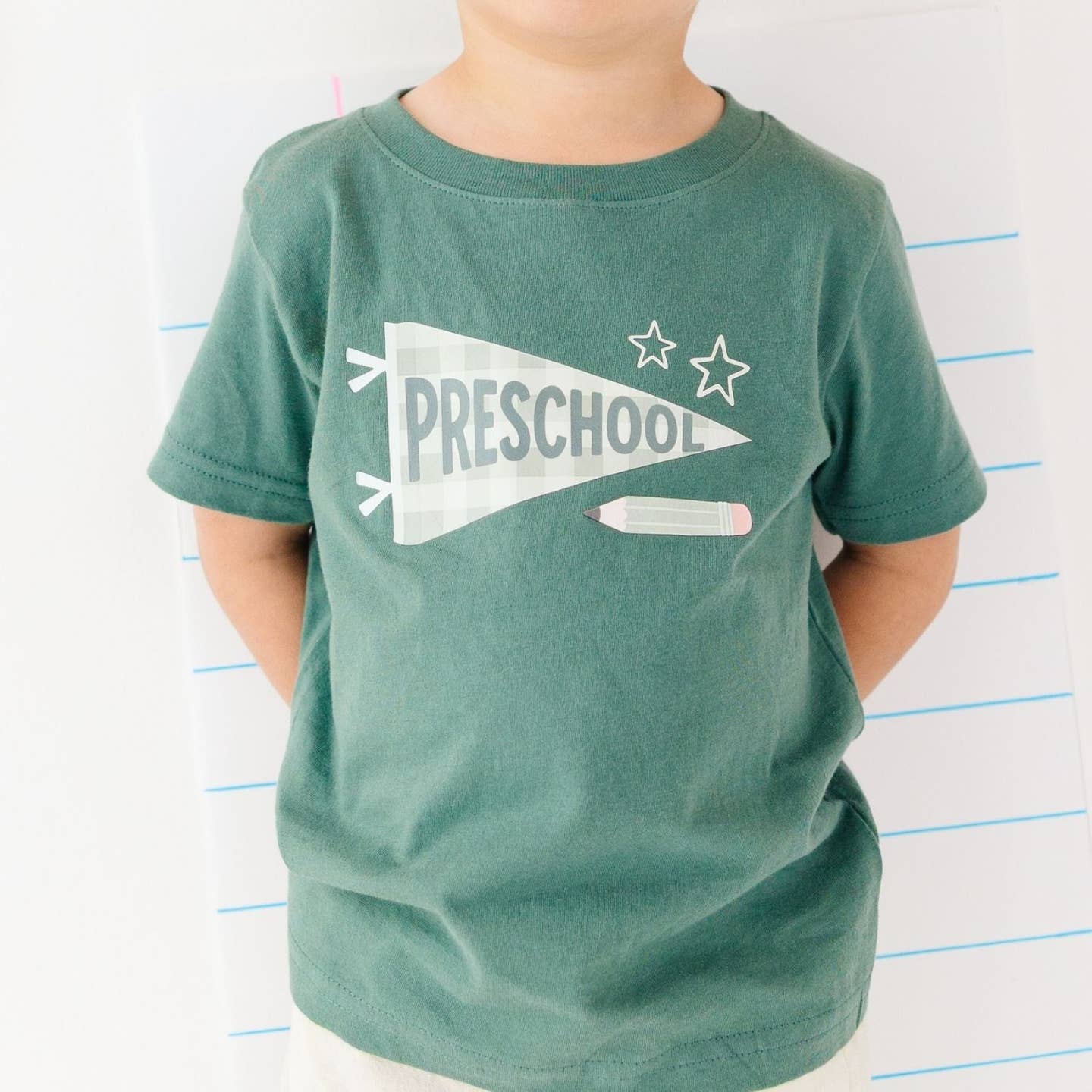 Model Wearing Sweet Wink Preschool Pennant Short Sleeve T-Shirt - Boys Clothing
