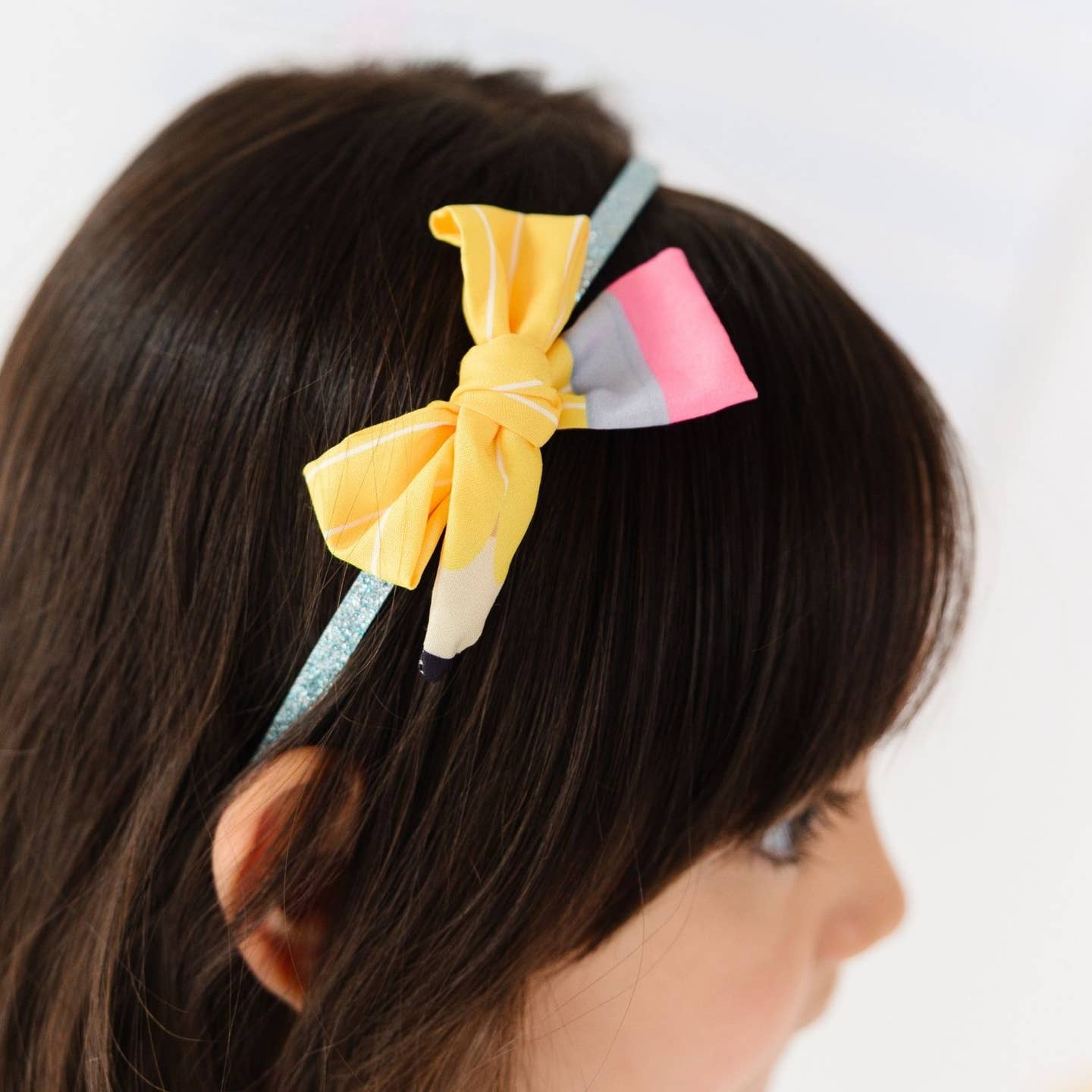 Model Wearing Sweet Wink School Days Pencil Bow Headband - Back To School - Kids Hair