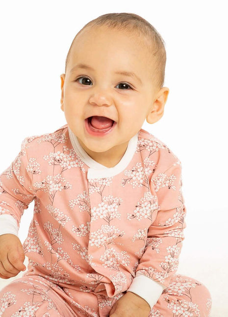 Model Wearing Magnetic Me cherry blossom modal magnetic fuss free coverall